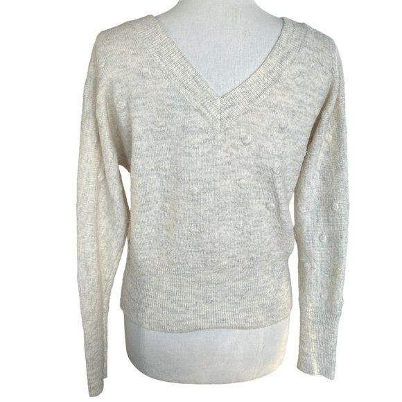 William Rast Alpaca Blend Back V-Neck Oatmeal Popcorn Polka Dot Sweater-XS - Picture 2 of 12